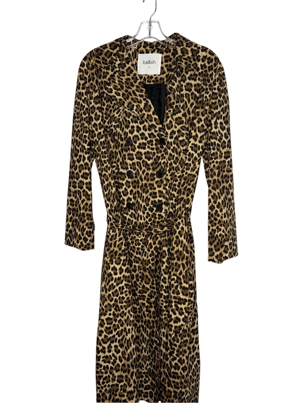 ba&sh Fauve Leopard Print Trench Coat XS Belted Double Breasted NWT